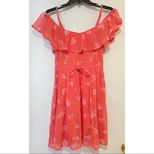 Pink Cold Shoulder Floral Dress